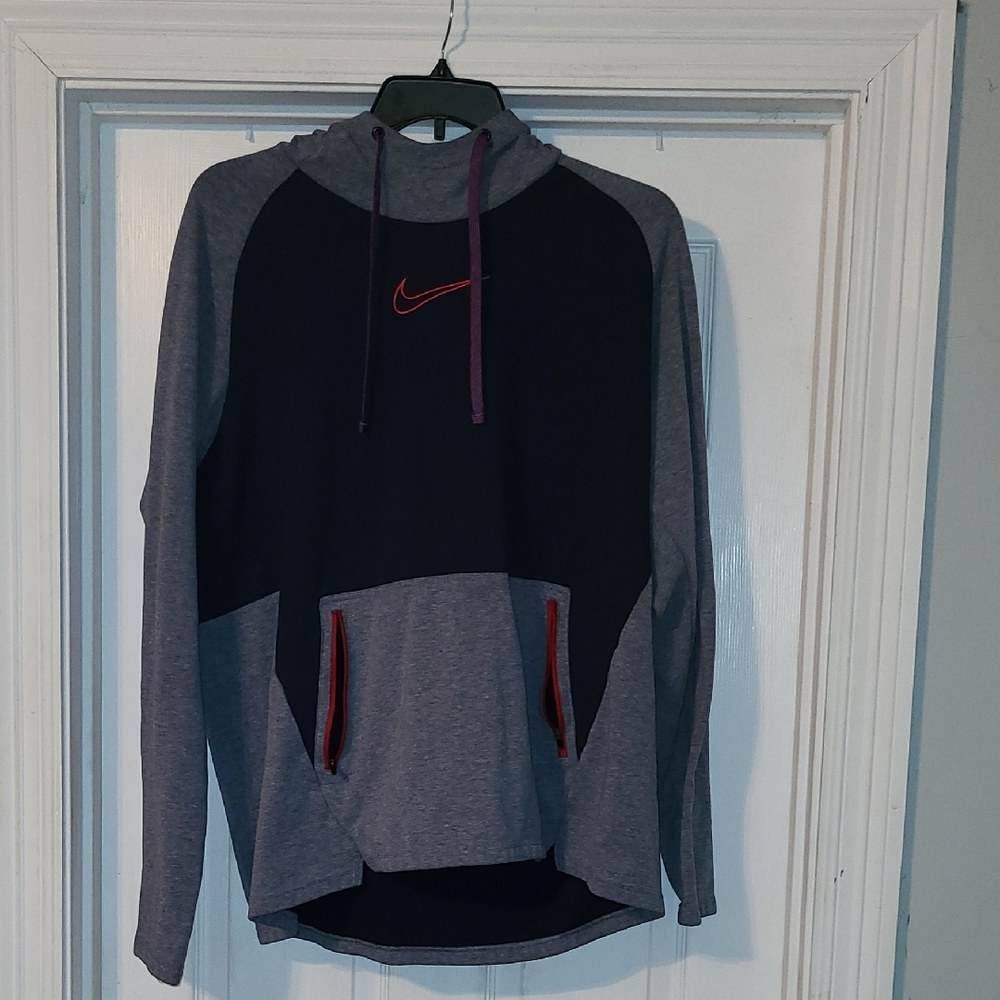 Nike Navy and Gray Hoodie with Red Accents Men Xxl